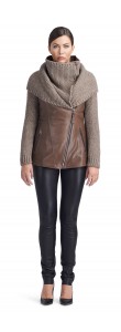 Ivory Taupe Knitted Wool/Leather Jacket