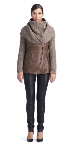 Ivory Taupe Knitted Wool/Leather Jacket