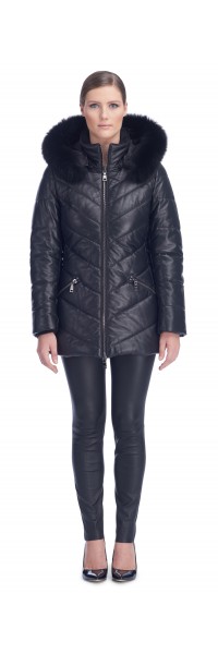 Paris Black Leather Puffy Jacket