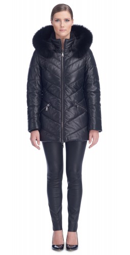 Paris Black Leather Puffy Jacket