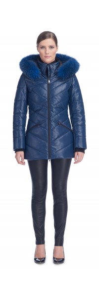 Paris Blue Leather Puffy Jacket