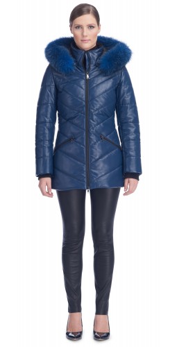 Paris Blue Leather Puffy Jacket