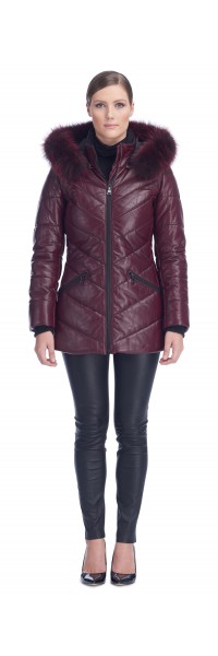 Paris Burgundy Leather Puffy Jacket