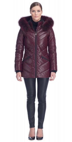 Paris Burgundy Leather Puffy Jacket