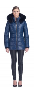 Sandy Blue Leather Puffy Jacket