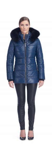 Sandy Blue Leather Puffy Jacket