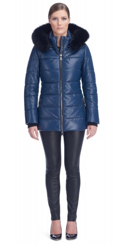 Sandy Blue Leather Puffy Jacket