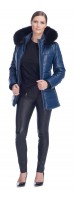Sandy Blue Leather Puffy Jacket