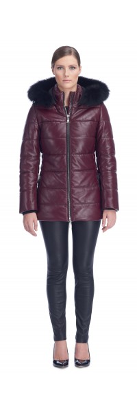 Sandy Burgundy Leather Puffy Jacket