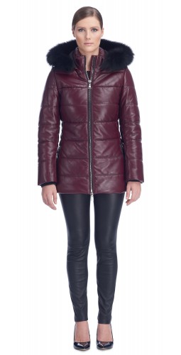 Sandy Burgundy Leather Puffy Jacket