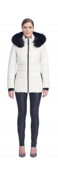 Sandy Vanilla Leather Puffy Jacket