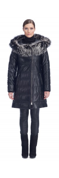 Stephanie Black Leather Puffy Coat