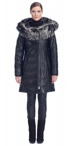 Stephanie Black Leather Puffy Coat