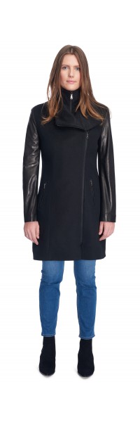 Miranda Black Wool/Leather Coat