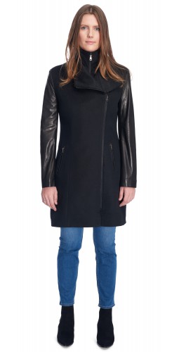 Miranda Black Wool/Leather Coat